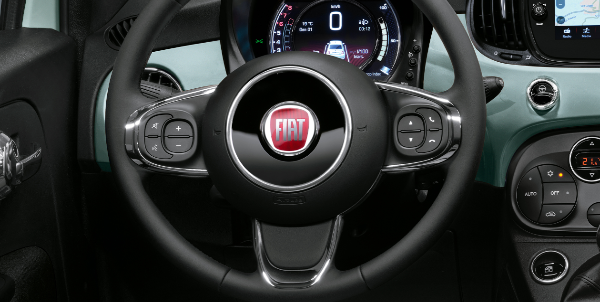 fiat 500 hybrid steering wheel and dashboard